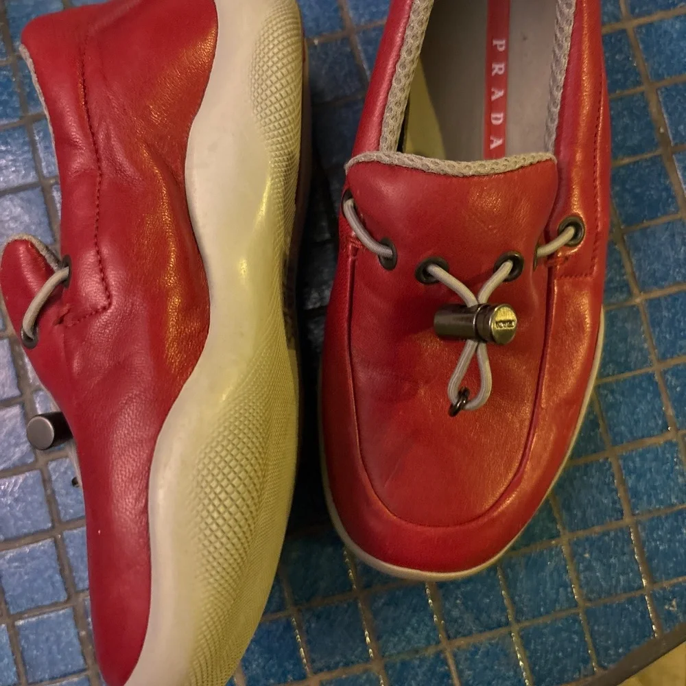 Prada new toddler red leather loafers